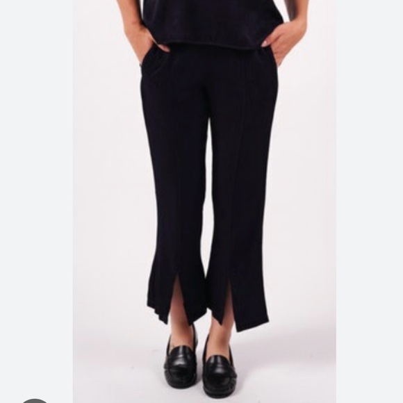 NWT Stateside Black Satin Jacquard Front Slit Trousers with Pockets S - Picture 2 of 16